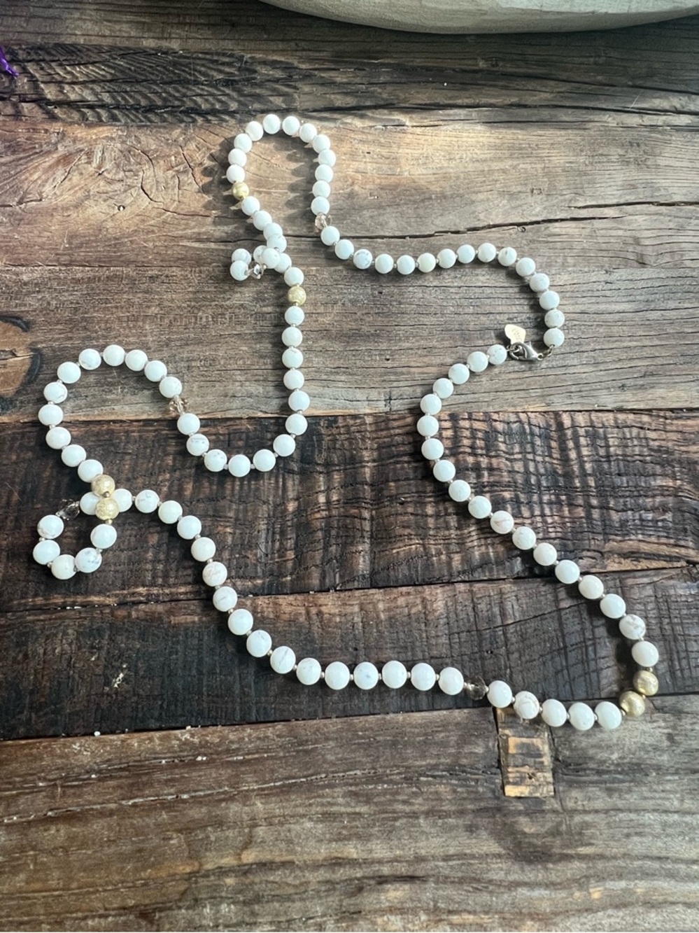 Classic White Beaded Necklace with Gold Accents - Women Jewelry